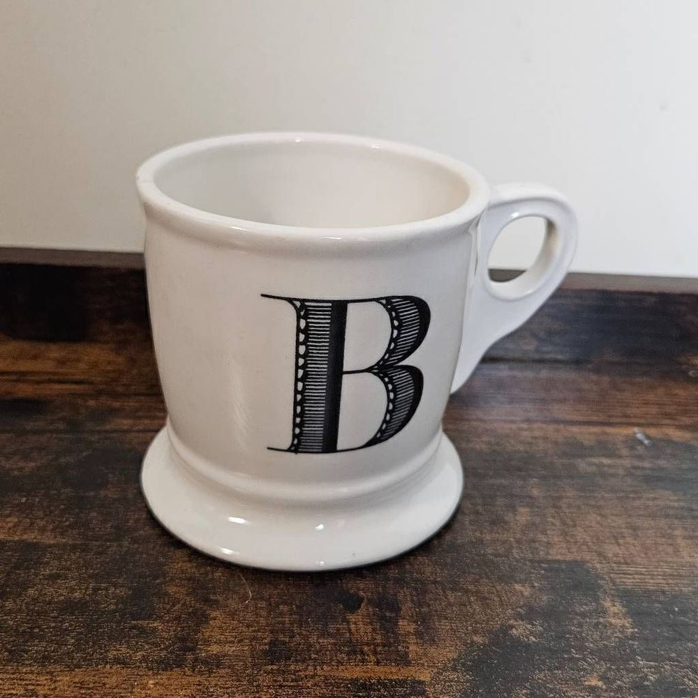 Anthropologie "B" Monogram Initial Black Crow Ceramic Coffee Mug White